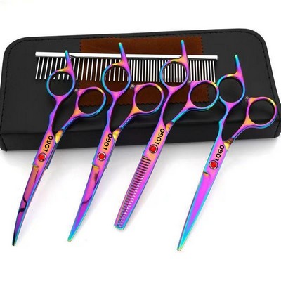 Rainbow Coated 6" 1 Dog Grooming Scissors Set
