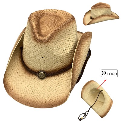 Unisex Cowboy Roll Rim Straw Hat Wide Brim