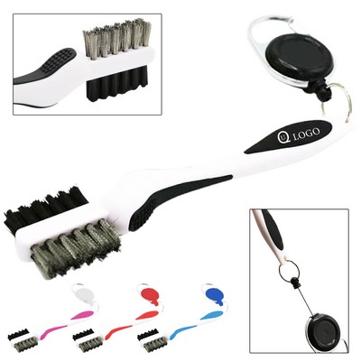 Dual-Head Golf Club Cleaning Brush w/ Retractable Carabiner