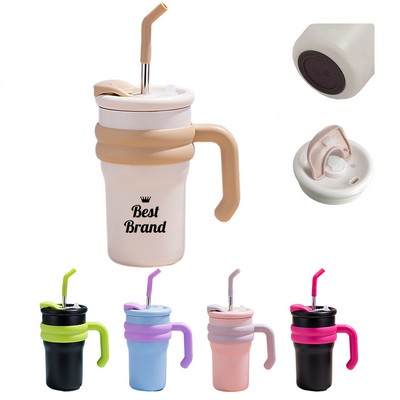 17 OZ Stainless Steel Thermos With Straw Handle