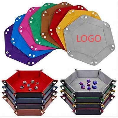 Hexagon PU Leather Folding Dice Tray