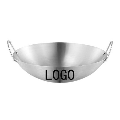 Double Ear Stainless Steel Round Bottomed Wok