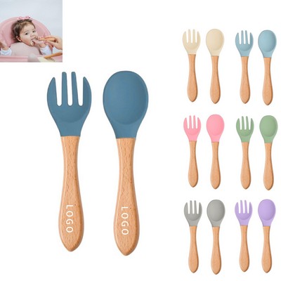 Feeding Silicone Baby Spoon And Fork Set Self Feeding