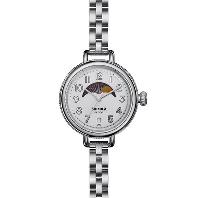 Shinola Ladies' Birdy Moon Phase Silver-Tone Stainless Steel Watch Silver Dial
