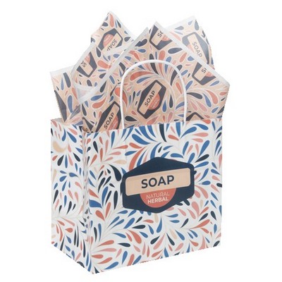 7.25" White Red Handle Shopper with Tissue Paper Bundle