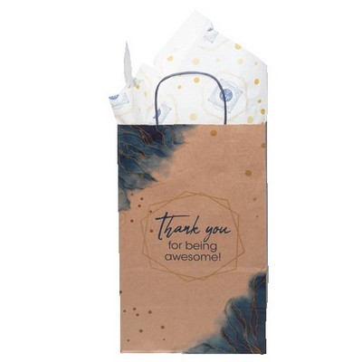 13.375" Natural Brown Black Handle Shopper with Tissue Paper Bundle