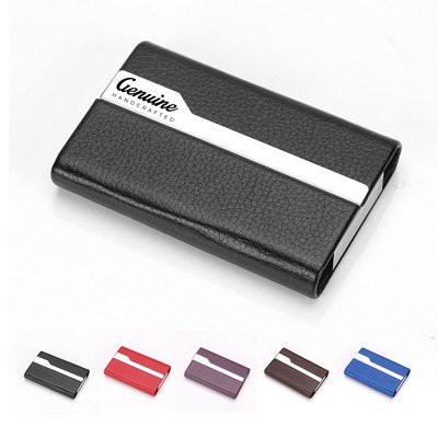 Stainless Steel Business Card Holder with Leather Sleeve