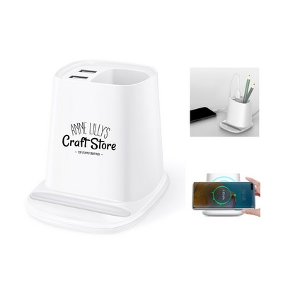 Wireless Charger with Pen Holder and Dual Usb Ports