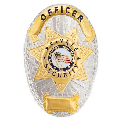 Officer Private Security Gold On Silver Shield Badge