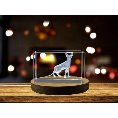 Cornish Rex Cat 3D Engraved Crystal Trophy Award w/LED Base