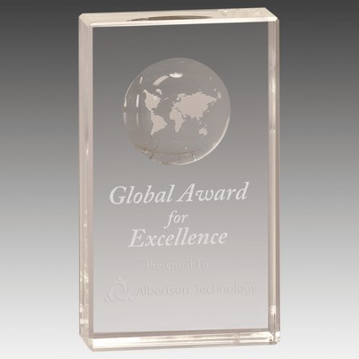 Crystal Rectangle with Globe Etching