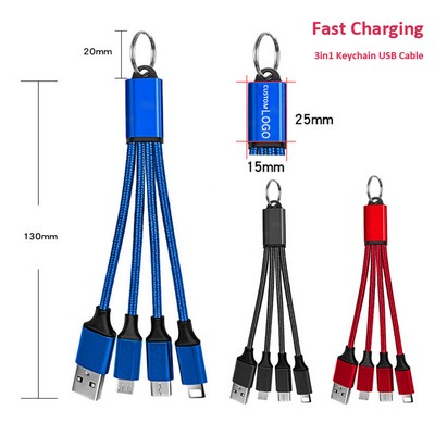 Portable 3-in-1 USB Charging Cable with Keychain