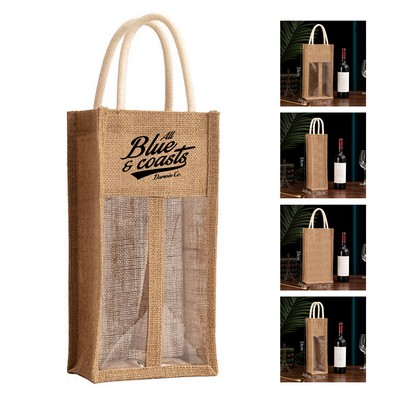 Natural Jute Wine Tote Bag with Double Window