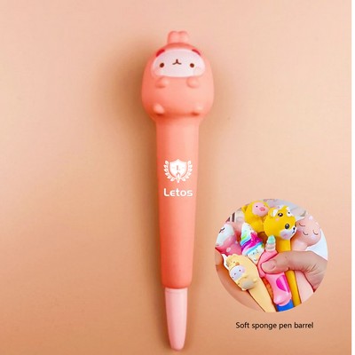 Cute Bunny Stress Reliever Pen 2" 1 Squeeze Toy Pen PU Foam Gel Ink Pen