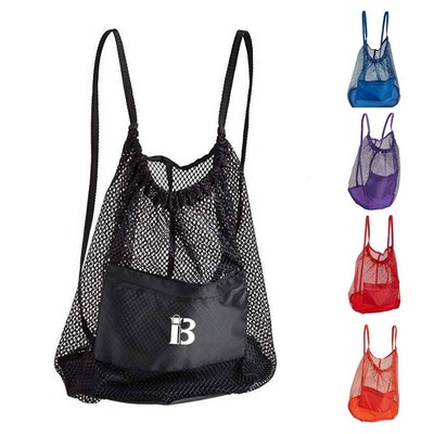 Nylon Mesh Drawstring Gym & SportsBackpack W/ Zipper Pocket