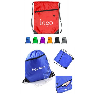 Custom Printed Drawstring Backpacks with Front Zipper Pocket