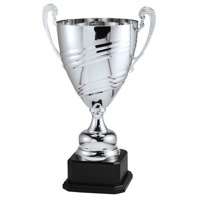 24 1/2" Silver Italian All Metal Trophy Cup on Black Ebony Wood Base