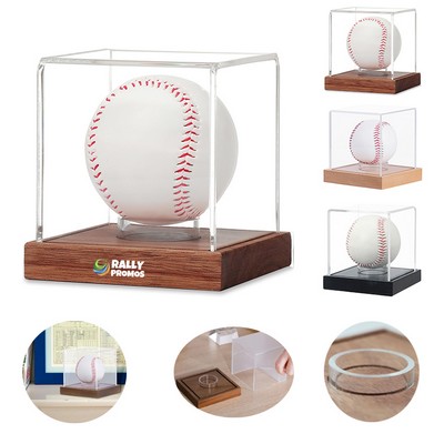 Baseball Display Case Clear Cube Baseball Holder with Wooden Base