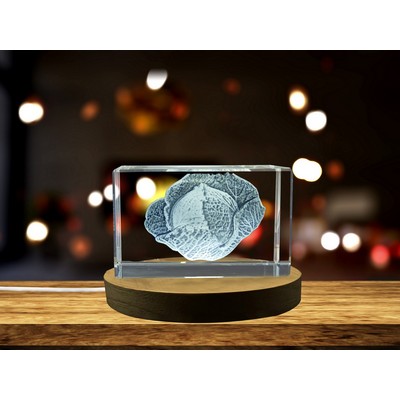 Cabbage 3D Engraved Crystal Trophy Award w/LED Base - Culinary Gift