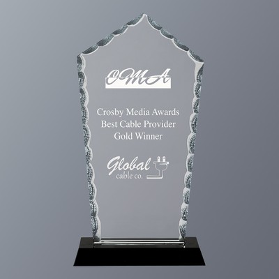 Clear Diamond Facet Glass on Black Crystal Base, Large (5"x 9-3/4"H)