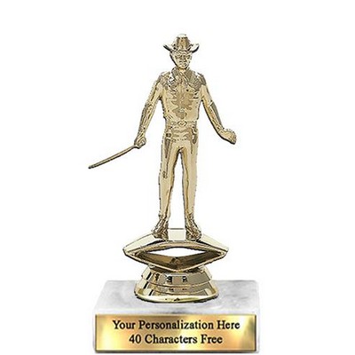 Trophy 7", 2X3 White Marble Base, Showman Gold Unique