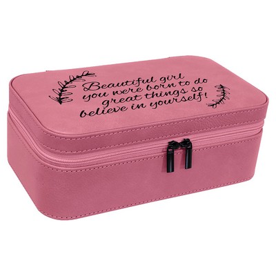 Faux Leather Jewelry Box, Pink, 7 1/2" X 4 1/2"