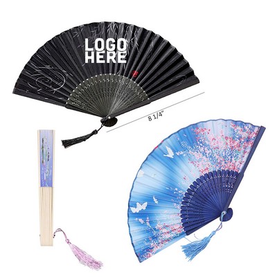 Bamboo Silk Foldable Fans w/ Tassels