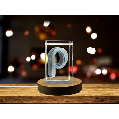 Rho Greek Letter 3D Engraved Crystal Trophy Award w/LED Base - Luxury Recognition Art