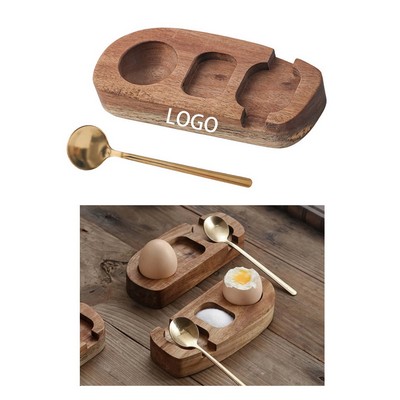 Acacia Wood Egg Cup Holder With Spoon