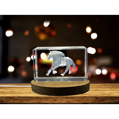 Gypsy Vanner Horse 3D Engraved Crystal Trophy w/LED Base
