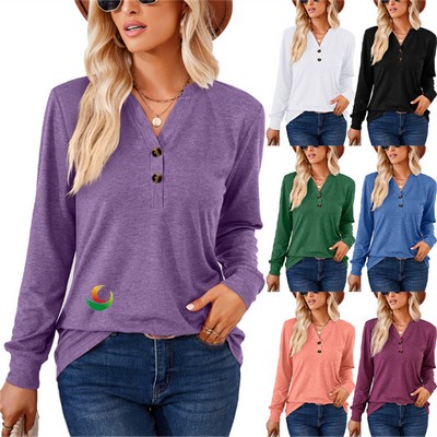V Neck Button Blouses Shirts