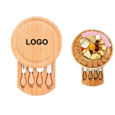 Bamboo Cheese Board& Cutlery Set with Slide-Out Drawer