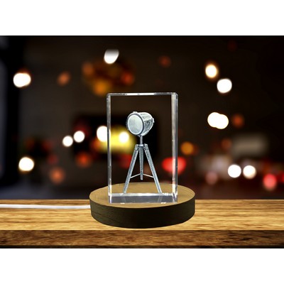 Spotlight Tripod 3D Engraved Crystal Trophy Award - Gift for Theatre & Film Professionals