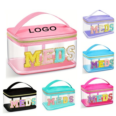 Chenille Letter Clear Makeup Bags Waterproof Travel Toiletry Bag Preppy Patch Makeup Bag