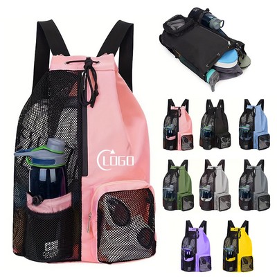 Swim Bag Mesh Drawstring Backpack with Wet Pocket