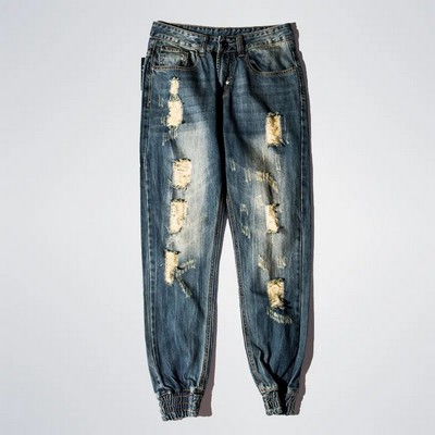 Men's Distressed Holes Slim Fit Blue Skinny Jeans