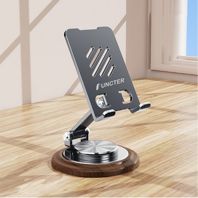 Rotatable Alloy Cell Phone Stand Foldable Phone Holder Wooden Base