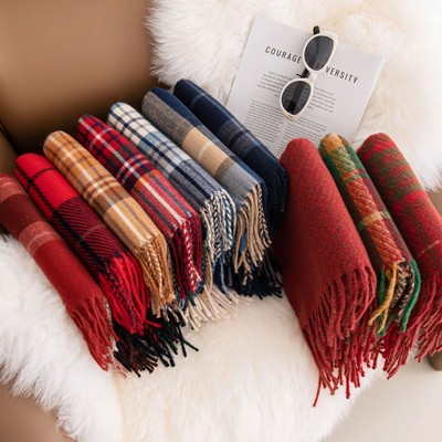 Classic Cashmere-Feel Plaid Scarf (79" x 14.5") - Winter Warmth & Holiday Style