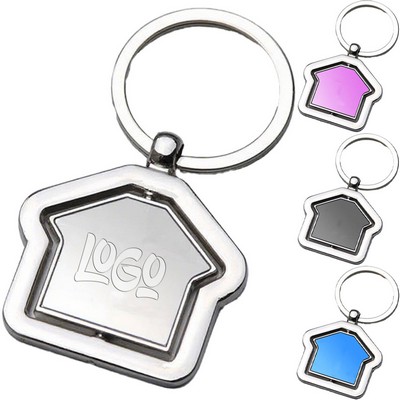 House-Shaped Double Sided Rotating Metal Keychain