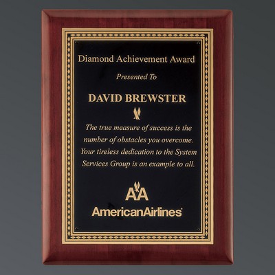 Rosewood Piano Finish Plaque, Black Brass/Ornate Gold Florentine, Medium (8"x10-1/2")