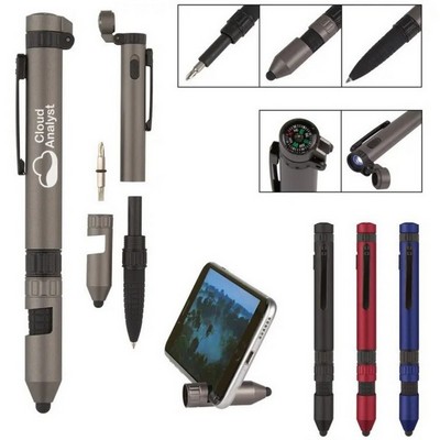 6in1 Pen With Writing Phone Stand Touch Control Compass Flashlight And Screwdriver Functions