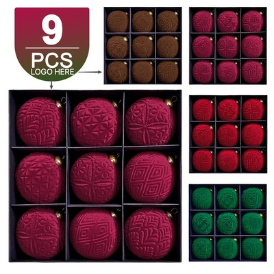 Vintage Velvet Embossed Christmas Ball Set Flocked Ornaments Party Tree Decorations