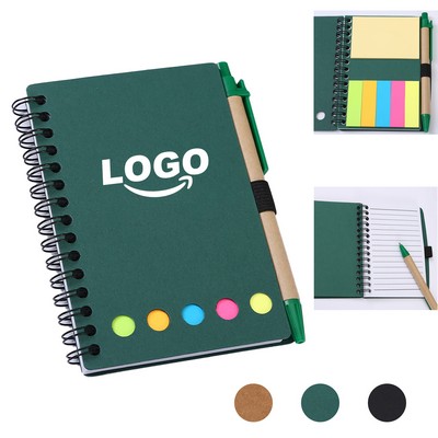 Eco-Friendly Spiral Notebook With Sticky Notes And Pen