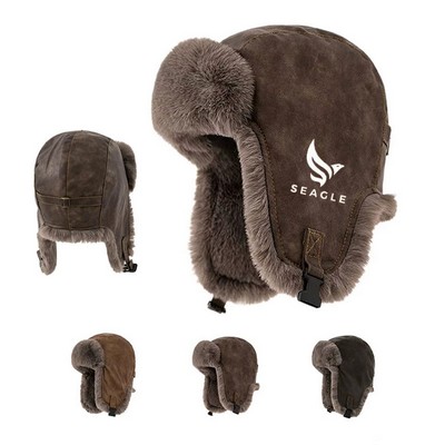 Unisex Winter PU Thickened Pilot Warm Hat