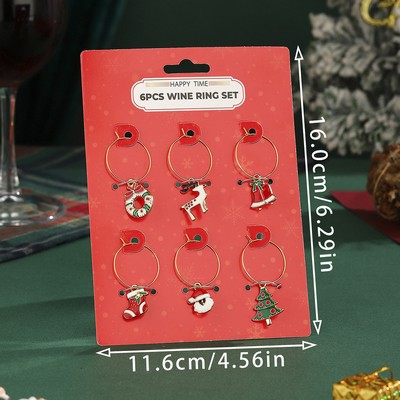 Christmas High Stem Glass Alloy Pendant Wine Charm Holiday Ornament Hanging Decor 6pcs set