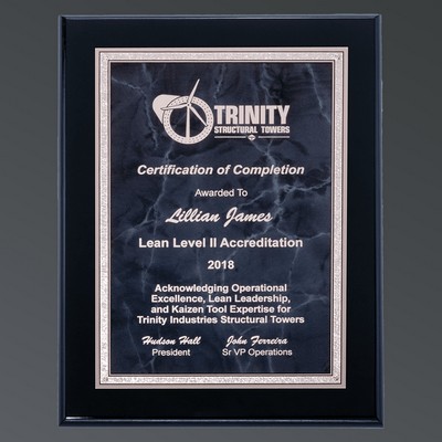 Ebony Piano Rectangle, Gray Marble Aluminum Plate w/Silver Florentine, Medium (8"x10")