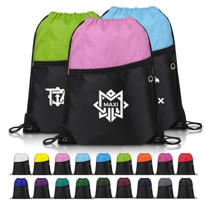 Dual-Tone Zippered Drawstring Backpack