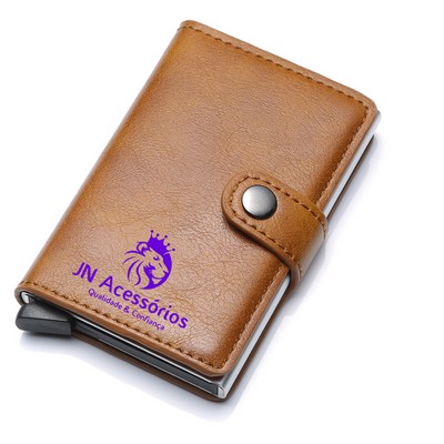 Credit Card Holder RFID Blocking Leather Automatic Pop Up WalletSlim Pocket Bifold Card Case