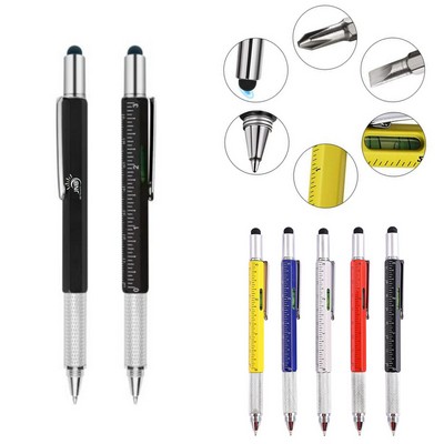 Metal Multi tool Stylus Pen 6-in-1 With Screwdriver, Level and Ruler