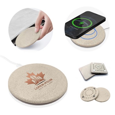 Biodegradable Wheat Straw 15W Fast Wireless Charger With Custom Logo Option